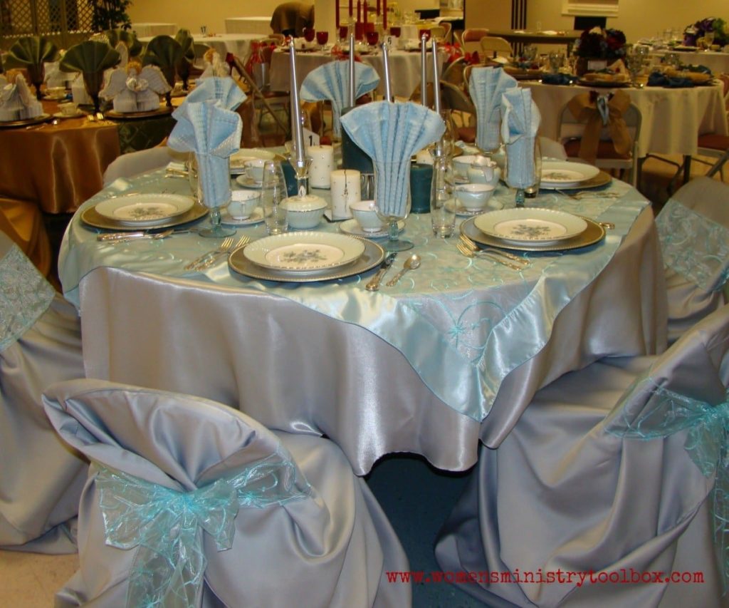 silver and blue table