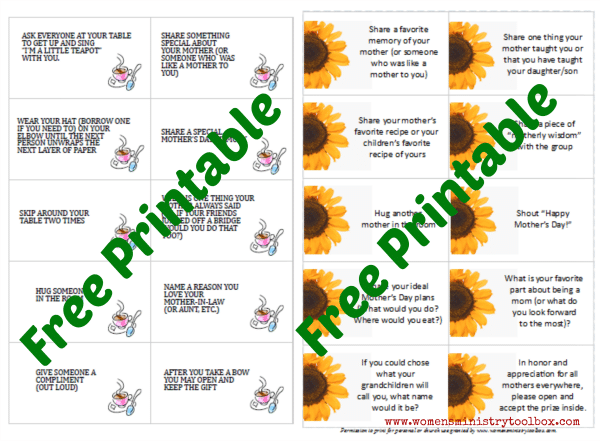 free printable mothers day game cards Preview of Mother's Day Pass the Package Game