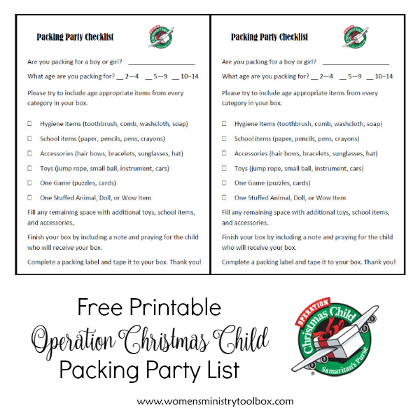 Free Printable Operation Christmas Child Packing Party List