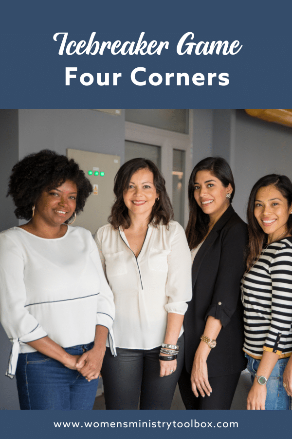 The four corners icebreaker game is one of my favorites! It's quick and easy. It will get people up and moving. Directions and free printable signs here!